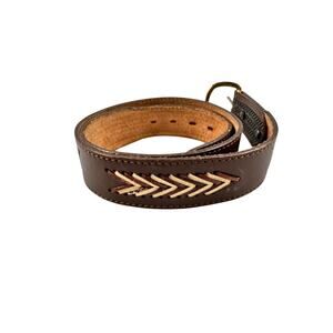 VTG Hand Laced Top Grain Saddle Leather Belt Brown Western Boho USA Made Sz 34